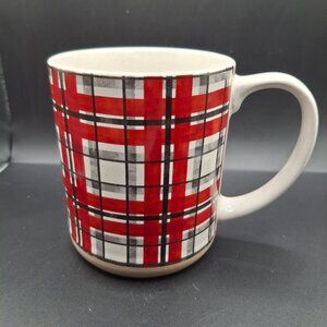 Red & White Plaid Ceramic Tartan Coffee Mug By Potters Corner